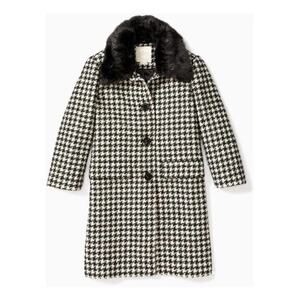 Kate Spade Dashing Beauty Faux Fur Houndstooth Coat In Black/cream sz 6